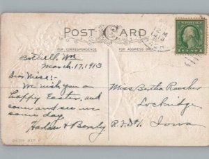 Easter Greetings Cute Bunny Rabbits Blue Egg 1913 b725