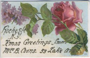 Rochester NY New York ~ Xmas Greetings From ~ Christmas Floral Glitter Postcard