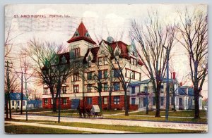 Pontiac Illinois~St James Hospital~Annexed to Smaller House~1915 Postcard