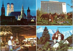 postcard Munich Germany - Hilton International hotel multiview