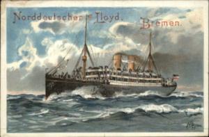 NORDDEUTSCHER LLOYD Bremen Steamship c1910 Postcard