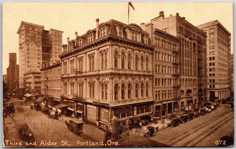 1917 Third And Alder Street Portland Oregon Street View Cars Posted Postcard