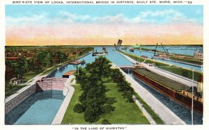 Vintage Postcard Locks International Bridge Distance Sault Ste. Marie Michigan