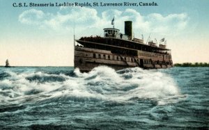 Vintage Post Card C.S.L. Steamer in Lachine Rapids St. Lawrence River Canada G1