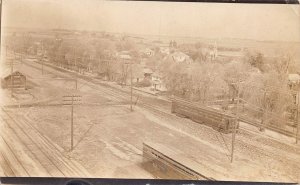 J85/ Milmine Illinois RPPC Postcard c1910 Piatt Co Railroad Depot Trolley 419