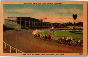 Santa Anita Race Track Club House Grand Stand LA Turf Club CA Vtg Postcard U34
