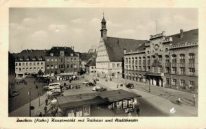 Germany Zwickau Sachs Hauptmarkt mit Rathaus und Stadttheater RPPC 06.36
