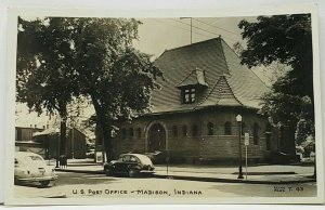 Madison Indiana U.S. Post Office Vintage Cars RPPC Cline Real Photo Postcard J1