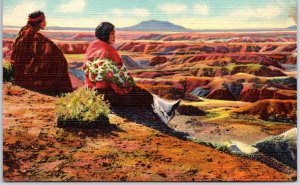 VINTAGE POSTCARD HOPI INDIANS (ORLIN AND ZELLAH) AT PAINTED DESERT ARIZONA