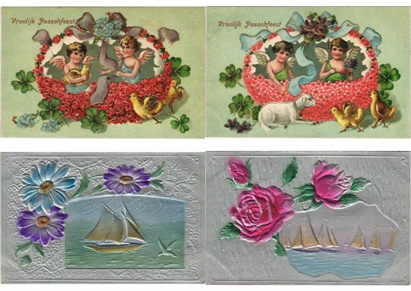 EMBOSSED GREETINGS with BETTER 54 Vintage Postcards (L4539)