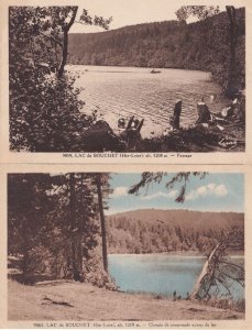 Man In Rowing Boat at Deserted Water Edge Lac Du Bouchet France 2x Postcard