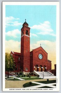 Carey Ohio~Shrine Church~Lady Of Consolation~Rose Window~Tower~Linen Postcard