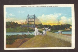 WARSAW MISSOURI SUSPENSION BRIDGE OVER LAKE OF THE OVINTAGE POSTCARD