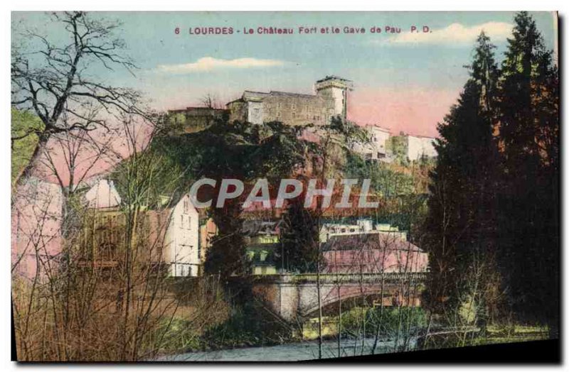 Old Postcard Lourdes Chateau Fort and the Gave de Pau