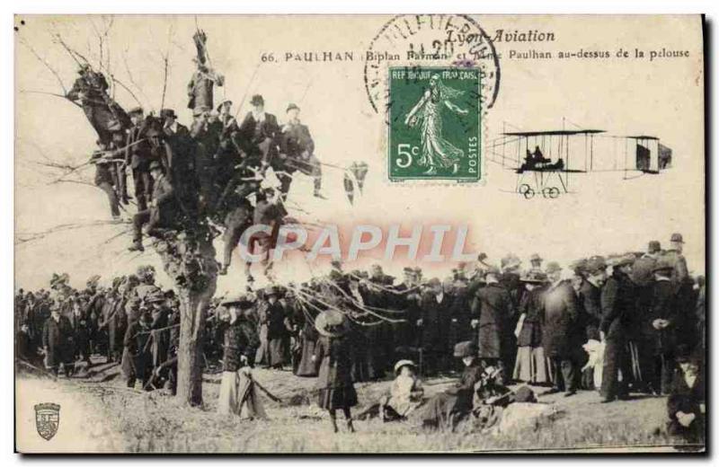 Postcard Old Jet Aviation Lyon Aviation Farman Biplane Paulhan Paulhan and Mr...