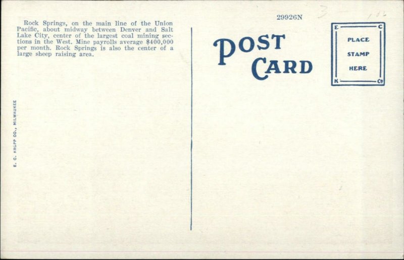 Rock Springs WY South Front St. c1920 Postcard RIALTO - Theatre?