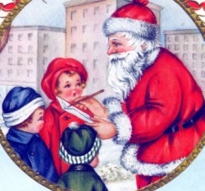 Whitney Christmas~SANTA CHECKS HIS LIST WHILE CHILDREN WAIT~Antique Postcard