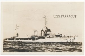 1942 RPPC U.S.S. Farragut Cecil Hamilton Great Lakes Real Photo Postcard 2nd