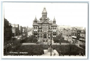 1914 City Hall Building Clock Tower Winnipeg Manitou Canada RPPC Photo Postcard