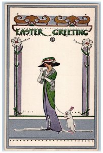 Easter Postcard Greeting Pretty Woman With Rabbit Arts Crafts Clapsaddle c1910's