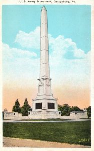 Vintage Postcard 1920's View of U. S. Army Monument Gettysburg Pennsylvania PA