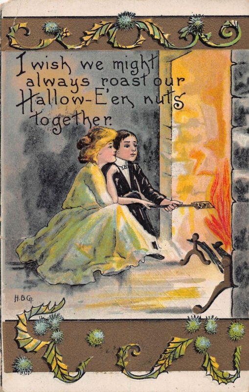 J78/ Halloween Postcard Holiday c1910 L&E 2272 H.B.G. Fire Roast 407