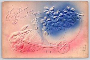 1908 Easter Greetings Bunny Egg Flowers Wishes Card Embossed Posted Postcard