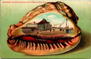 Postcard 1907 Boardwalk Brighton Casino Atlantic City NJ Shell Border Emboss Q15