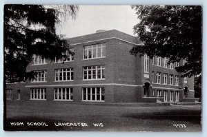 Lancaster Wisconsin WI Postcard RPPC Photo High School Building c1940's Vintage