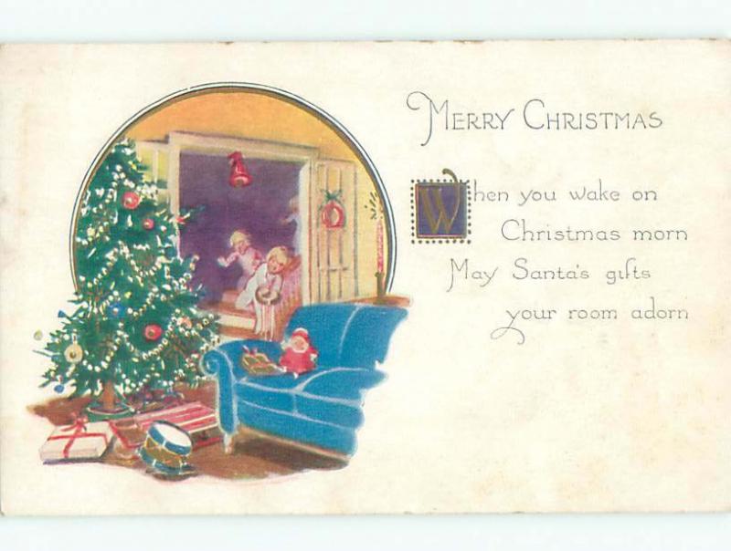 Pre-Linen christmas KIDS FIND GIFTS LEFT BY SANTA k1870