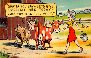 Humour Pretty Girl Milking Cows Lets Give Chocolate Milk Tody Just For The H-...