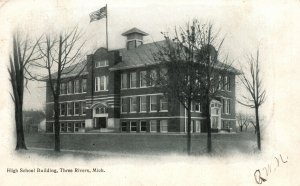 Vintage Postcard 1906 View of High School Building Three Rivers Michigan MI