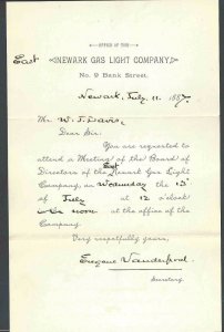 1887 Newark Gas Light Co Newark NJ Letter No Envelope