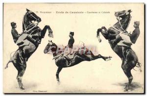 Old Postcard Equestrian Horse bowing Saumur Cavalry School and caper