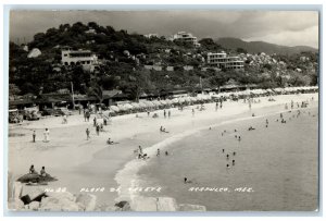 1950 Scene at Playa De Caleta Acapulco Guerrero Mexico RPPC Photo Postcard