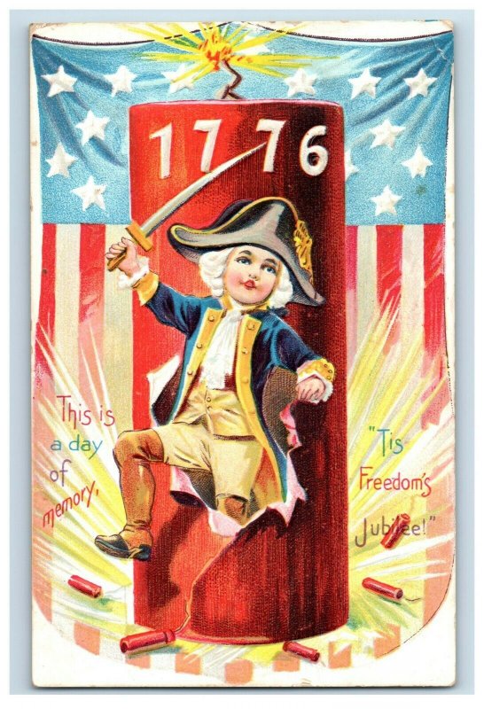 C.1910 Fourth Of July Young Washington Giant Fire Cracker Vintage Postcard P77 