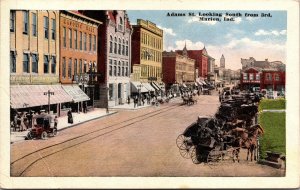 Postcard Adams Street Looking South from 3rd in Marion, Indiana