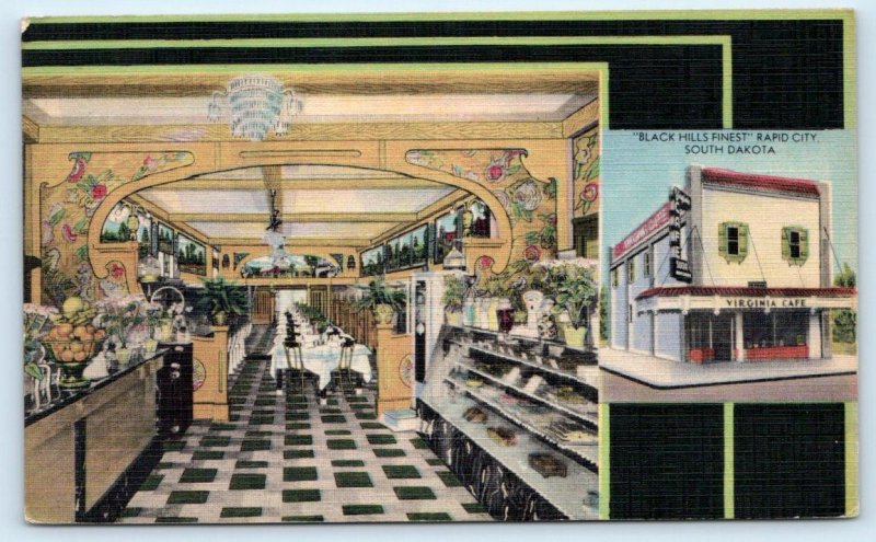 RAPID CITY, SD South Dakota ~ Roadside VIRGINIA CAFE Interior c1940s Postcard