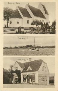 Vintage Multiview Postcard Guldborg Denmark A Jensen Store & Glass Gas Pump