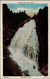 c1930 RANIER NATIONAL PARK TACOMA WA SLUISKIN FALLS WHITE BORDER POSTCARD 34-181