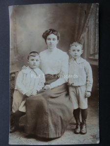 Studio Portrait of EDWARDIAN MOTHER & TWO BOYS RP PC by John Hart of Leytonstone