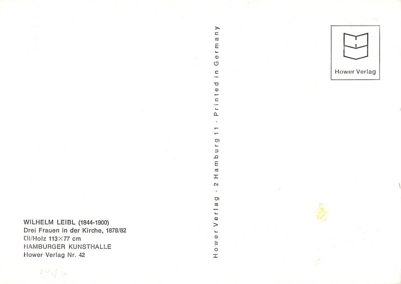 Wilhelm Leibl Art Three Women in Church Hamburger Kunsthalle postcard B817