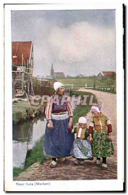 Old Postcard Netherlands Naar huis Marken Folklore Costume