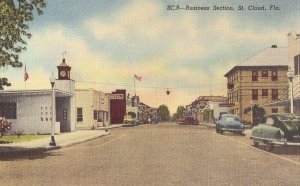 Street View, Business Section - St. Cloud, Florida Linen Postcard