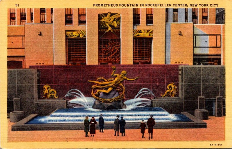 New York City Prometheus Fountain In Rockefeller Center Curteich