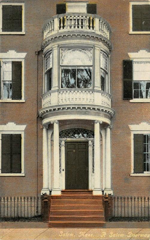 Salem Massachusetts~A Salem Mansion Doorway~2 Story Bay Window~Balcony~c1910 