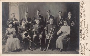 Real Photo Postcard Music Brass and String Band in Photo Studio~128418