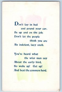Motto Postcard Bad Poem Don't Lay In Bed And Pound Your Ear c1910's Antique