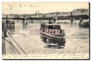 Postcard Old Lyon and Saone Fly Fishing Boat Fisherman