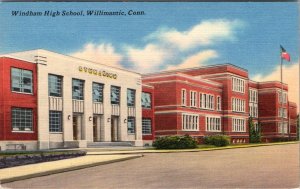 Willimantic, CT Connecticut  WINDHAM HIGH SCHOOL ca1940's Tichnor Linen Postcard